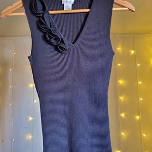 Caché Black Medium Tank Top Flowers